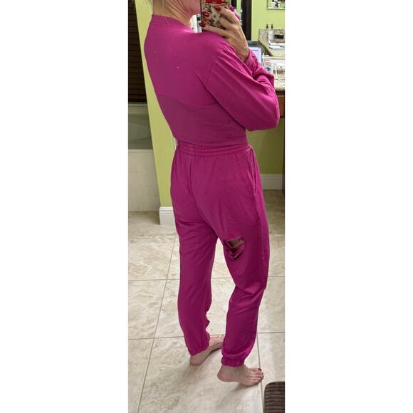Love J Boutique NWT fuchsia hot pink sweatpants 2 piece set S distressed jogger - Picture 5 of 6